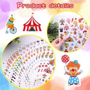 Cute Carnival Circus Stickers 820 Count Party Goodie Gifts Bags Decor Red White Elephant Clown Adhesive Stickers for Girls Boys Birthday Invitations Art Craft Decorations School Game Class Rewards