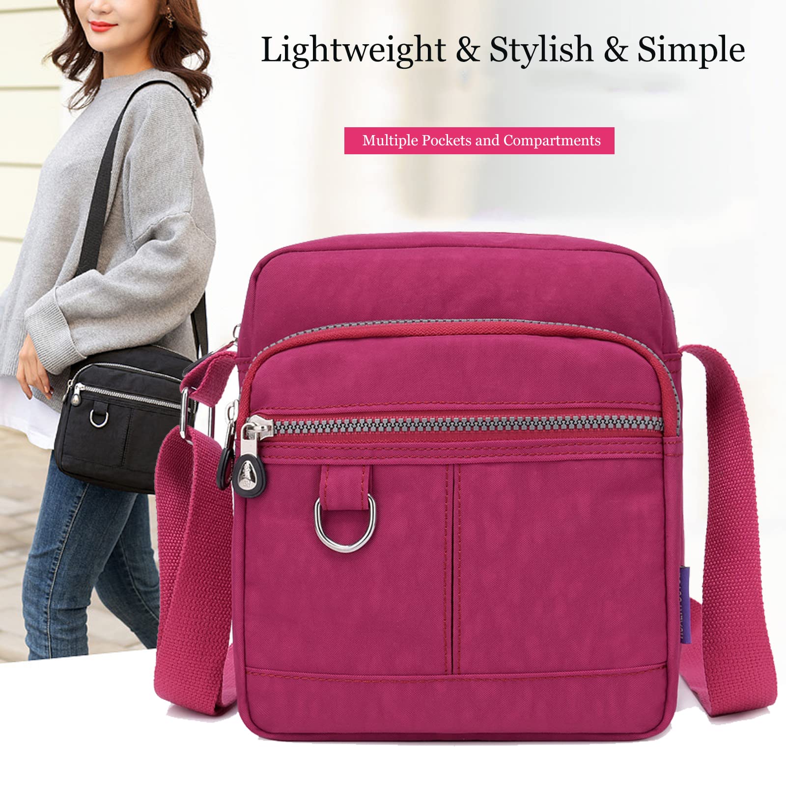 Blostirno Nylon Casual Shoulder Handbag Multi Pocket Crossbody Bag Waterproof Purse for Women Grape Purple