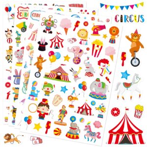 cute carnival circus stickers 820 count party goodie gifts bags decor red white elephant clown adhesive stickers for girls boys birthday invitations art craft decorations school game class rewards