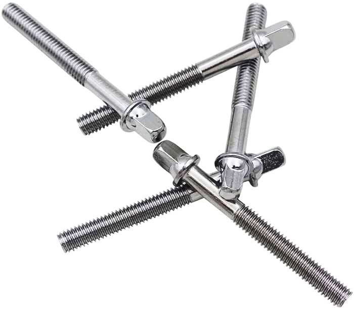 TUOREN Drum Set Hardware 12-Pack Stainless Steel Drum Tight Screw Tension Rods for Percussion Instrument Parts (M6 x50mm)