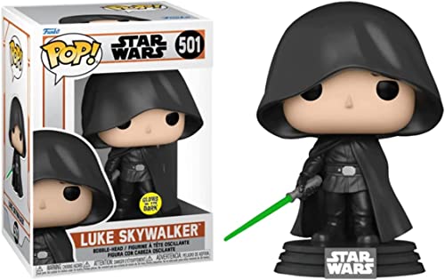 POP Star Wars: The Mandalorian - Luke Skywalker Glow-in-The-Dark Exclusive Funko Vinyl Figure (Bundled with Compatible Box Protector Case), Multicolor, 3.75 inches