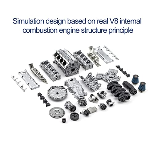 MAYS Mini V8 Engine Model Kit for Adults, MAD RC Metal Internal Combustion Dynamic Assembly DIY Toy for AX90104 SCX10â…¡ Capra VS4-10 Pro /Ultra Model Car - KIT Version, 6.4 x 6 x 5.5cm