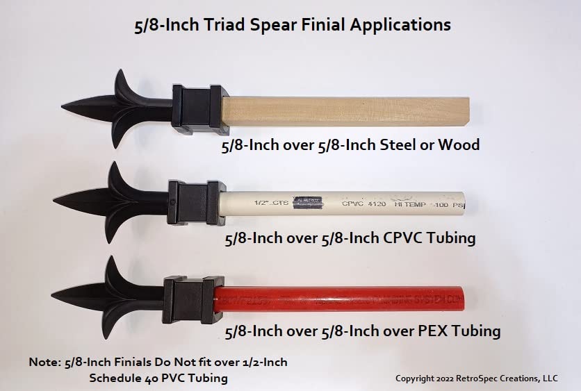 Retrospec Creations 10 Each for 5/8” Plastic Finial Tops for Iron Picket Fence Triad Spear – #50-58