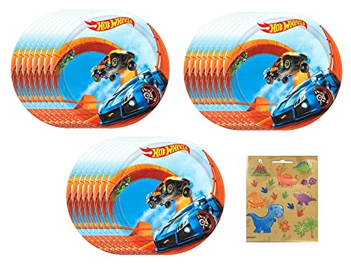 Hot Wheels Wild Racer Party Supplies Bundle Pack includes 24 Dessert Paper Plates