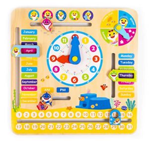 pidoko kids baby shark toys - wooden clock calendar - all about today board - montessori toys for toddlers 3 year old - birthday gifts for boys and girls