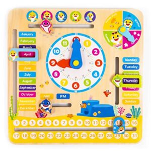 Pidoko Kids Baby Shark Toys - Wooden Clock Calendar - All about Today Board - Montessori Toys for Toddlers 3 Year Old - Birthday Gifts for Boys and Girls