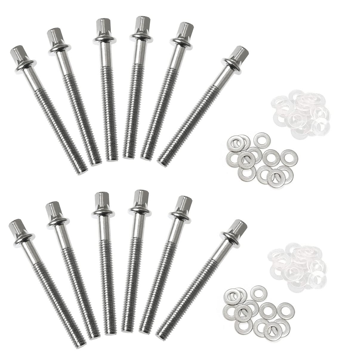 TUOREN Drum Set Hardware 12-Pack Stainless Steel Drum Tight Screw Tension Rods for Percussion Instrument Parts (M6 x50mm)