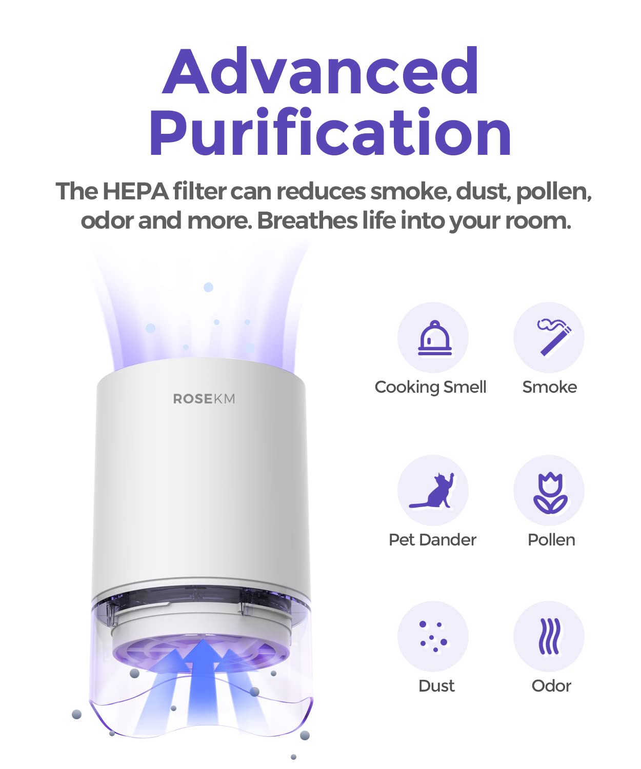 ROSEKM 1-Year Pack Air Purifier Replacement Filter for AP001R, True HEPA Filter, 4 Pack