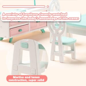 Wooden Dollhouse Furniture Set for Kids Colorful Pretend Play Toys with Wood Miniature Dining Room Doll House Accessories for Girls Boys Role Play Birthday Children's Day (PTD01)