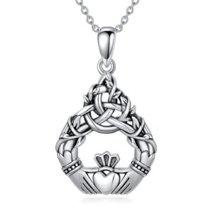 POTOPYY Celtic Claddagh Tree of Life Necklace 925 Sterling Silver Claddagh Celtic Pendant Necklace Tree of Life Necklace Jewelry for Women Men Mom Christmas Anniversary Mothers Day, 18+2 Inch