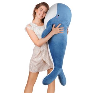 CHDGIOHA Whale Stuffed Animal - Large Stuffed Whale,Soft Whale Plush Body Pillow,Cute Plushies Whale Throw Pillows Birthday Gifts for Girls & Boys 47.2IN (Blue,X-Large)