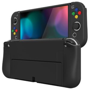 PlayVital ZealProtect Soft Protective Case for Nintendo Switch OLED, Flexible Protector Joycon Grip Cover for Nintendo Switch OLED with Thumb Grip Caps & ABXY Direction Button Caps - Black