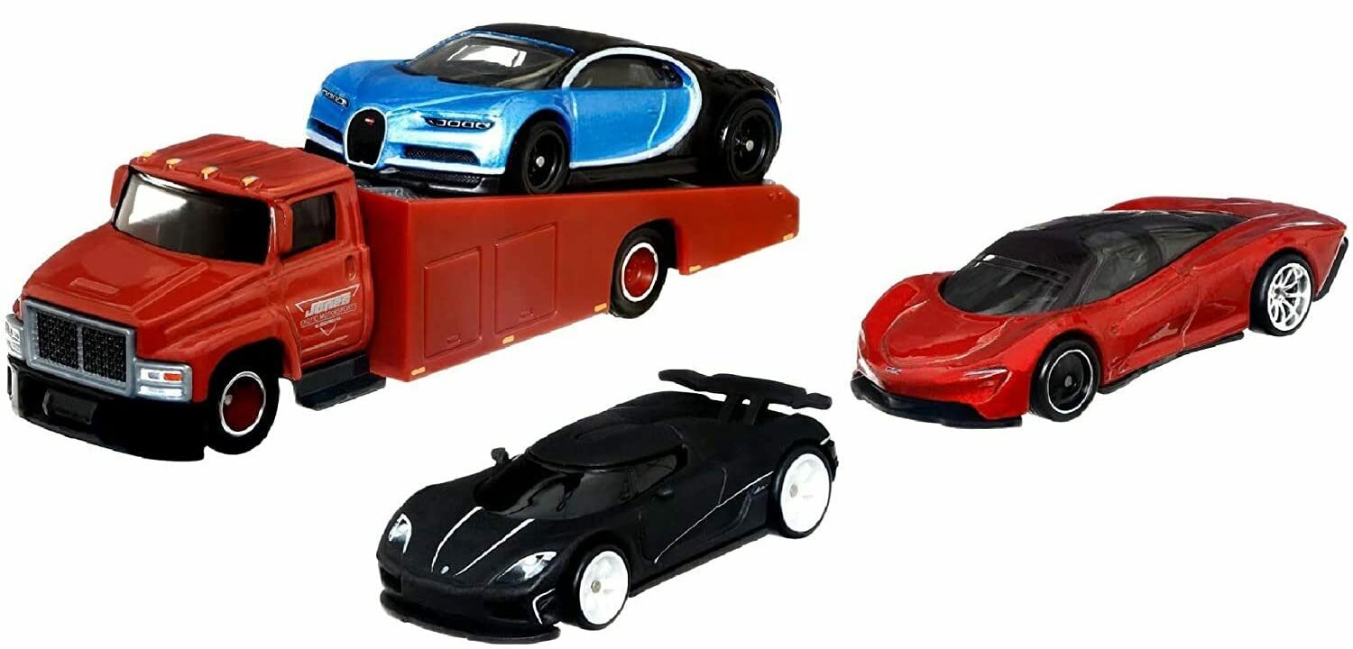 4-Car Set Compatible with Hot Wheels Premium Collector: Bugatti Chiron, Agera, Mclaren