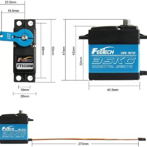 35KG High Torque Coreless Motor Servo Waterproof Metal Gear Digital and Stainless Steel Gear Servo with 25T Servo Arm for Robotic DIY,RC Car Angle 180 FT5330M