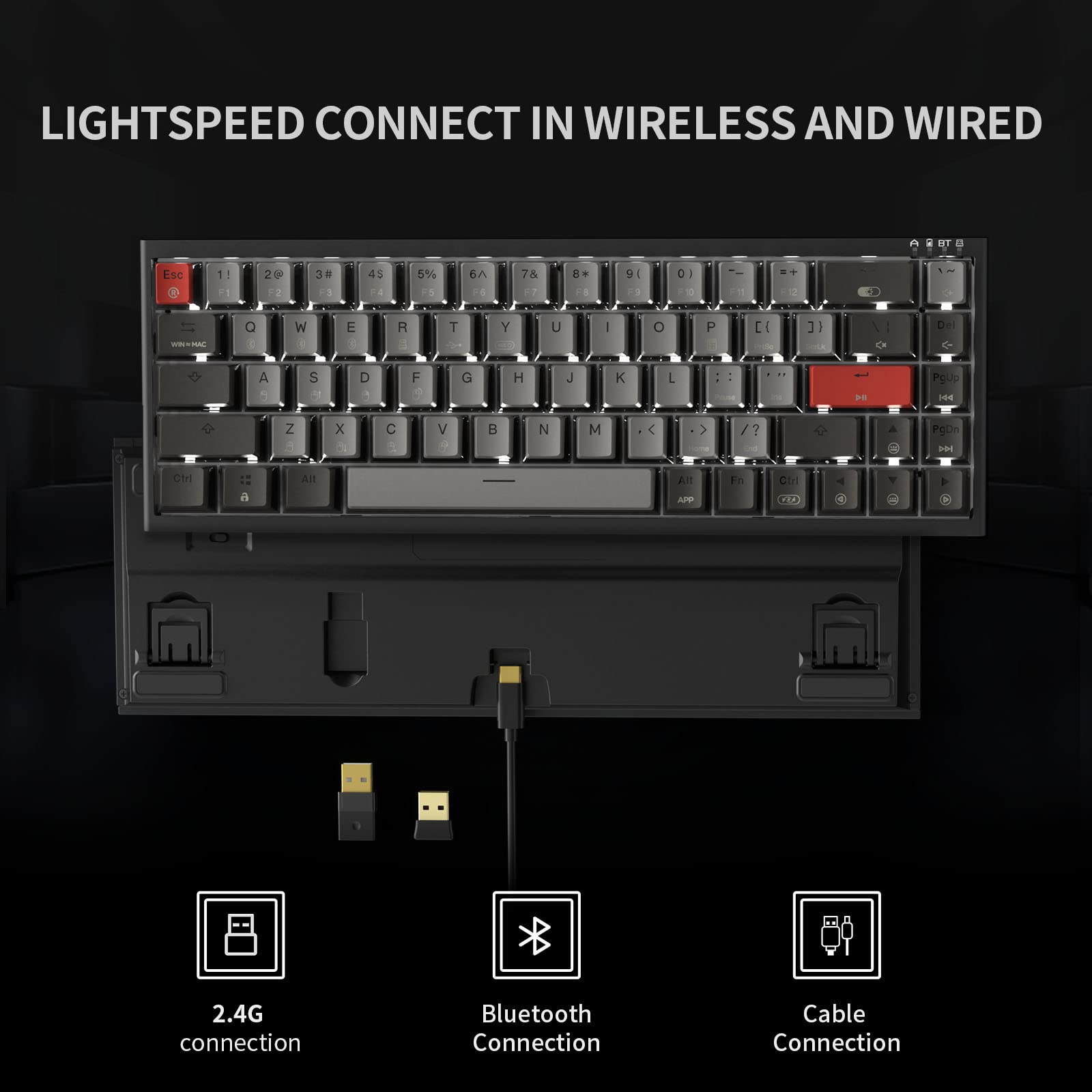 Hexgears PowerBlade X1 Pro Wireless Mechanical Keyboard, 3-Mode Connectivity, 65% Gaming Keyboard, Double-Shot PBT Pudding Keycaps, Hot-Swappable Kailh Box Switches, N-Key Rollover, Wrist Rest