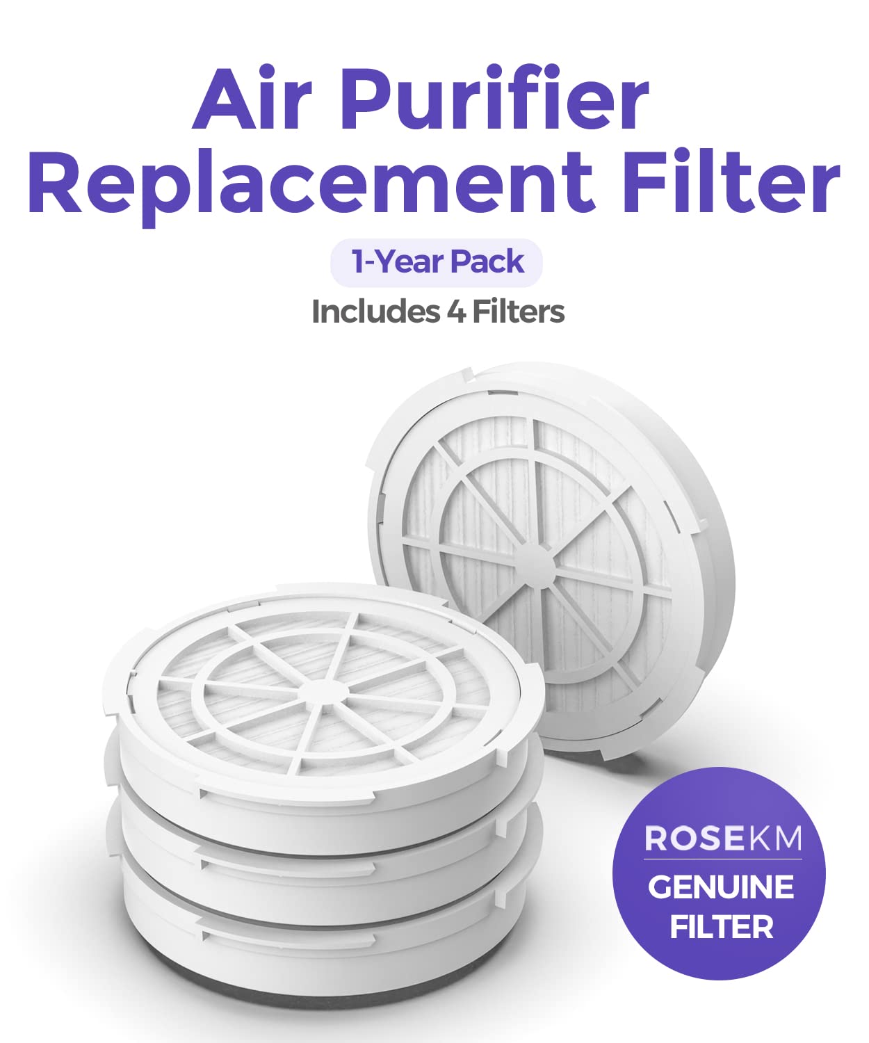 ROSEKM 1-Year Pack Air Purifier Replacement Filter for AP001R, True HEPA Filter, 4 Pack