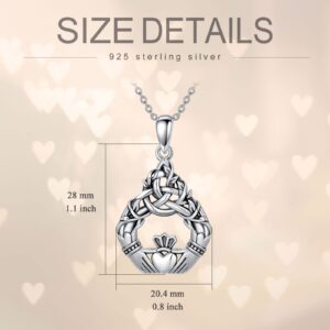 POTOPYY Celtic Claddagh Tree of Life Necklace 925 Sterling Silver Claddagh Celtic Pendant Necklace Tree of Life Necklace Jewelry for Women Men Mom Christmas Anniversary Mothers Day, 18+2 Inch