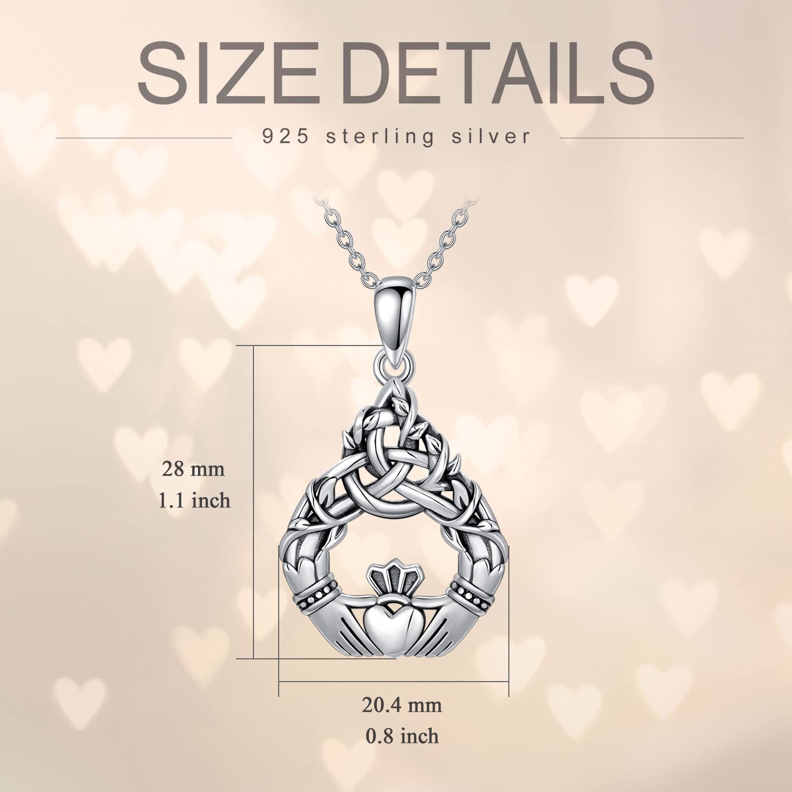 POTOPYY Celtic Claddagh Tree of Life Necklace 925 Sterling Silver Claddagh Celtic Pendant Necklace Tree of Life Necklace Jewelry for Women Men Mom Christmas Anniversary Mothers Day, 18+2 Inch