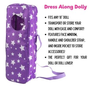 Doll Storage Carrying Case - (Purple Star) for Any 18" Doll - Organizer Storage Traveling Accessories Case w Clear Window, Zipper, and Carrying Strap, Great Birthday for Kids Girls