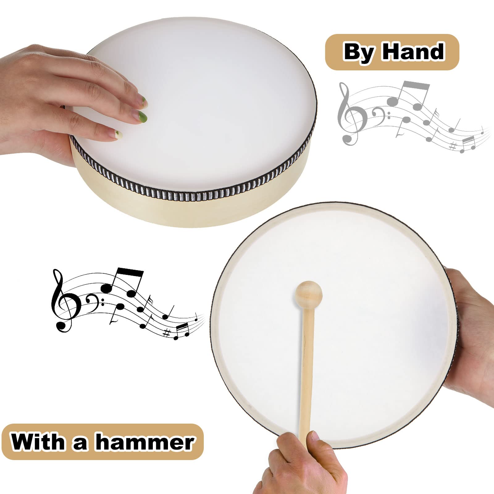 10 Inch 8 Inch 6 Inch 4 Inch Hand Drum Percussion Musical Instrument Wood Frame Drum with Drum Stick