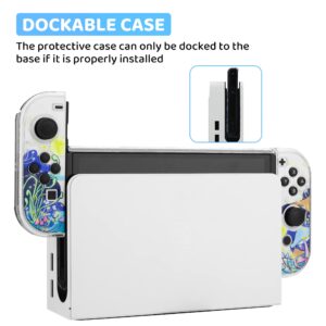 GLDRAM Glitter Clear Case Compatible with Nintendo Switch OLED, Anti-Scratch PC Protective Skin Cover, Flash Shiny Switch OLED Shell Accessories with Fireflies & Mushroom Pattern