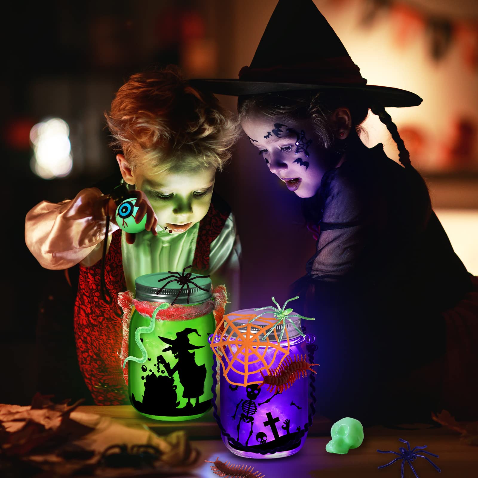 Halloween Crafts Activities For Kids Ages 4-12 ,3 pcs Glass Mason Jar for School Halloween Art Activities,Classroom Prizes,Halloween Craft Supplies,DIY Lantern Jar for Gifts Halloween Party Favors