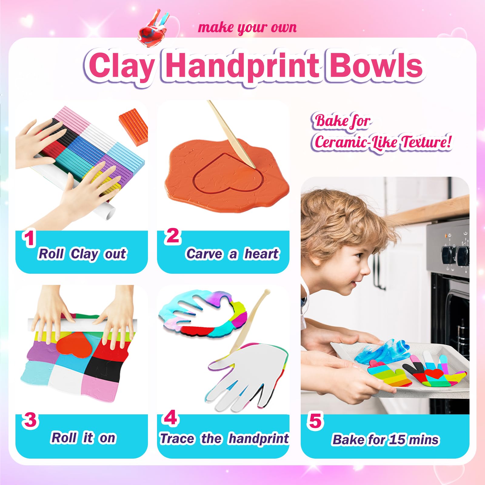 Titoclar Arts and Crafts for Kids Girls Ages 8-12 6-8 4-8 4-6 - Make Your Own Clay Handprint Bowls, Classroom Must Haves Crafts for Kids Birthday Gifts for 4 5 6 7 8 9 10 Year Old Girl (18 Colors)