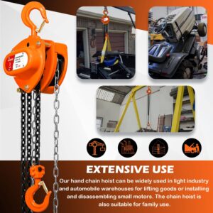 YATOINTO Chain Hoist 2 Ton(4400Lbs) Capacity 10FT Manual Hand Lift Steel Chain Block Hoist with 2 Heavy Duty Hooks Industrial Grade Steel Structures for Garages Automotive Machinery (2 Ton (4400lb))