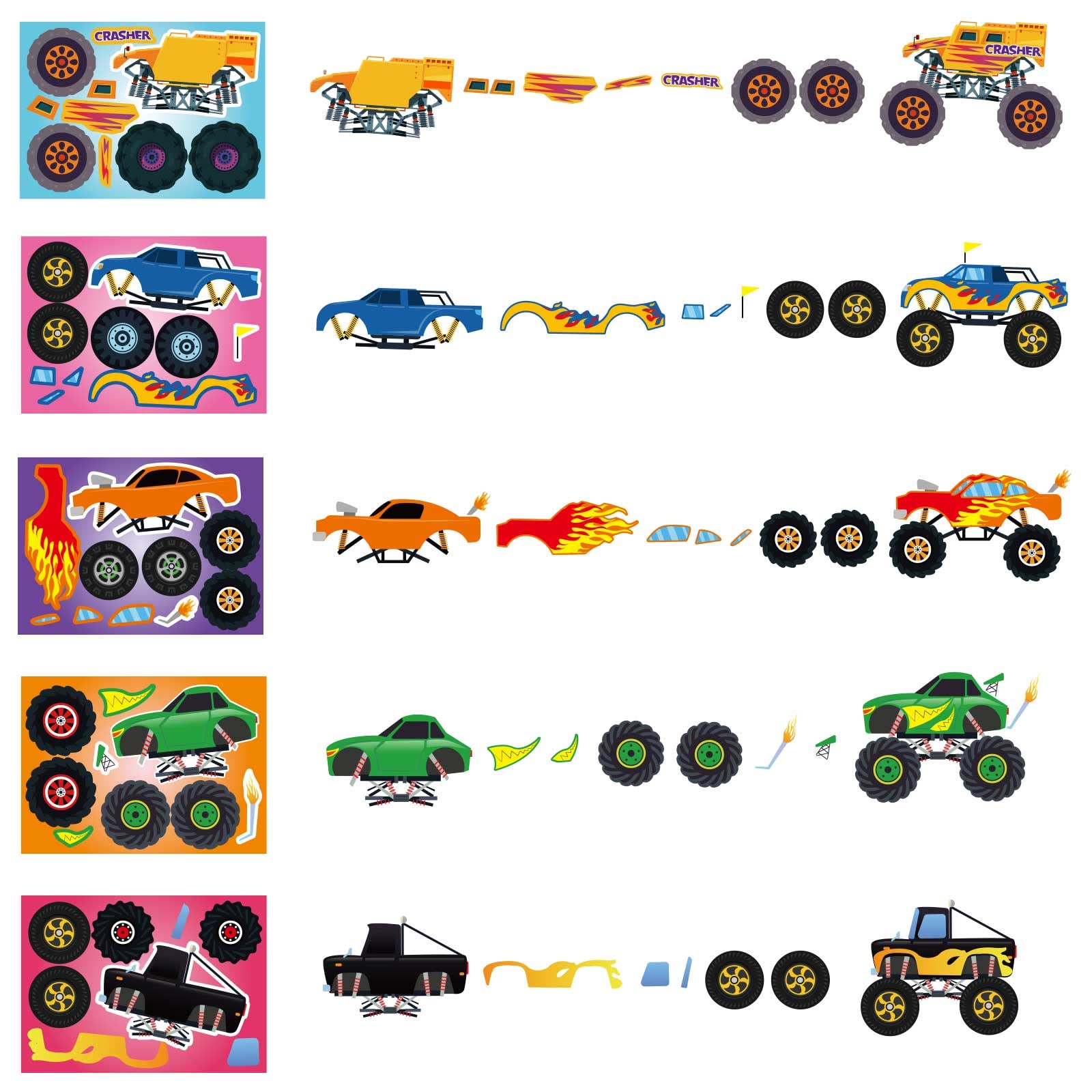 20 PCS Monster Truck Make Your Own Stickers with 10 Designs Truck Party Favors for Monster Truck-Themed Birthday Party Decorations Favor Supplies Education Toy Art Craft Activities Birthday Gift