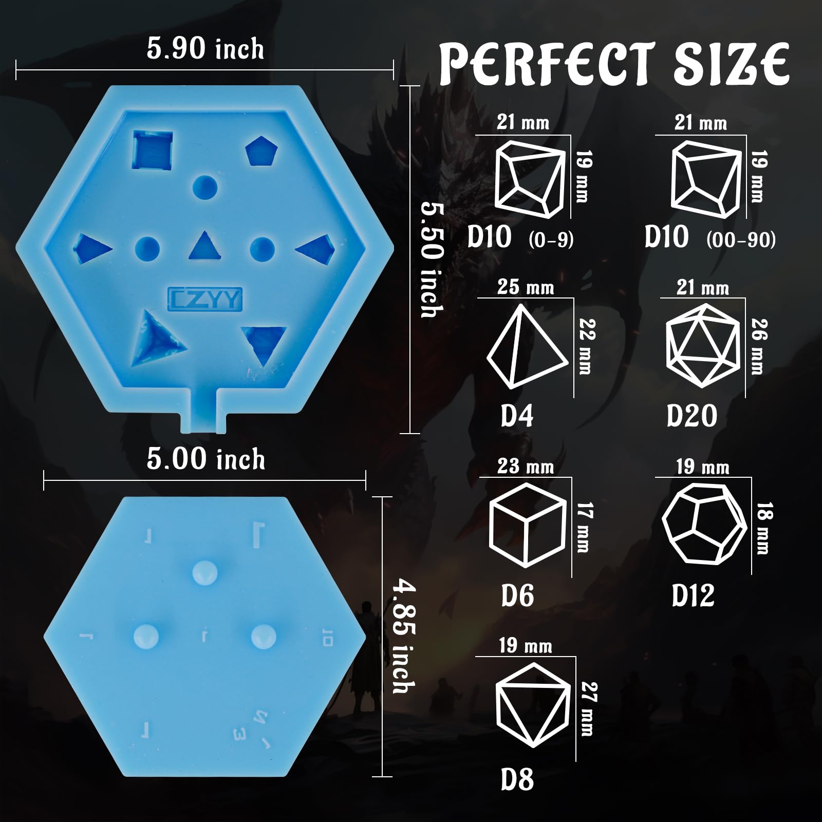 CZYY DND Dice Mold Silicone 7 Standard Polyhedral Sharp Edge Dice Slab Mould for D&D, Tabletop RPG