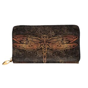 Long Handbag Purse Wristlet Bag Card Holder Wallet-Dragonfly Mandala Ethnic Tribal Leather Wallet For Women Men