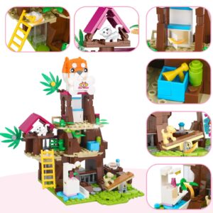 BRICK STORY Friends Jungle Tree House Pet Building Blocks, Doggy Daycare Playground with Slide, Animal Rescue Set Includes 2 Puppy and 2 Cat Toys, Gift for Kids Aged 6-12, 632 Pieces