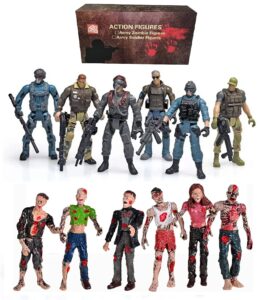 ai-fun 12pcs action figures set, special force soldier figures, fighting with zombie dead and mercenary figures action figures for kids (zombie and mercenary)