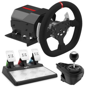 pxn v10 force feedback gaming racing wheel with magnetic pedals and shifter, 270/900 degree, dual paddles and detachable design steering wheel for pc, ps4, xbox one, xbox series x|s