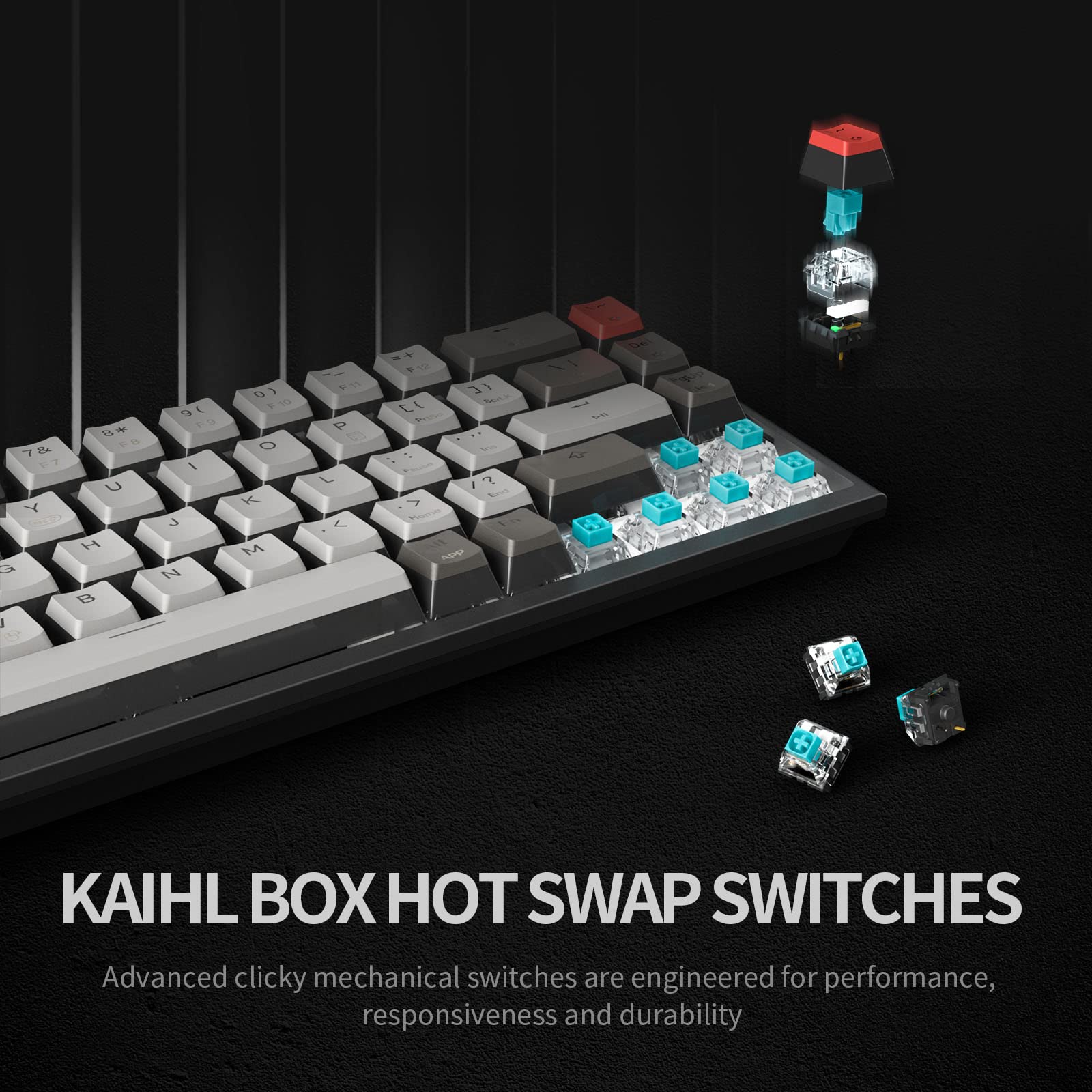 Hexgears PowerBlade X1 Pro Wireless Mechanical Keyboard, 3-Mode Connectivity, 65% Gaming Keyboard, Double-Shot PBT Pudding Keycaps, Hot-Swappable Kailh Box Switches, N-Key Rollover, Wrist Rest