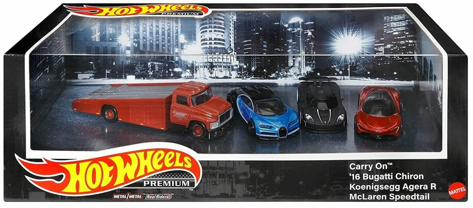 4-Car Set Compatible with Hot Wheels Premium Collector: Bugatti Chiron, Agera, Mclaren