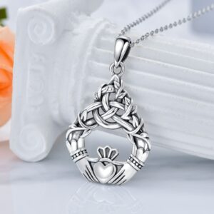 POTOPYY Celtic Claddagh Tree of Life Necklace 925 Sterling Silver Claddagh Celtic Pendant Necklace Tree of Life Necklace Jewelry for Women Men Mom Christmas Anniversary Mothers Day, 18+2 Inch