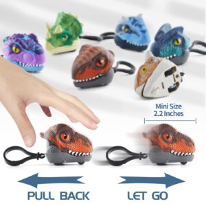 DINOBROS Dinosaur Pull Back Car Toys Finger Biting Dino Chomper 6 Pack Jurassic Dinosaurs Snap On Backpack Keychain Grabber Gadgets for Kids 3 4 5 6 7 Year Old