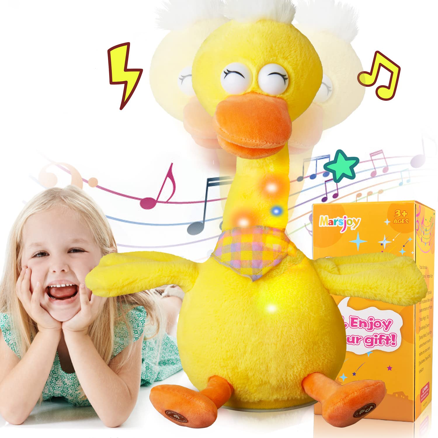 13" Talking Dancing Duck, Repeating What You Say Mimicking Recording Plush Baby Toy Musical English Song Singing Talking Glowing Animated Twisting Gift of Lighting Up Toy for Boy Kid