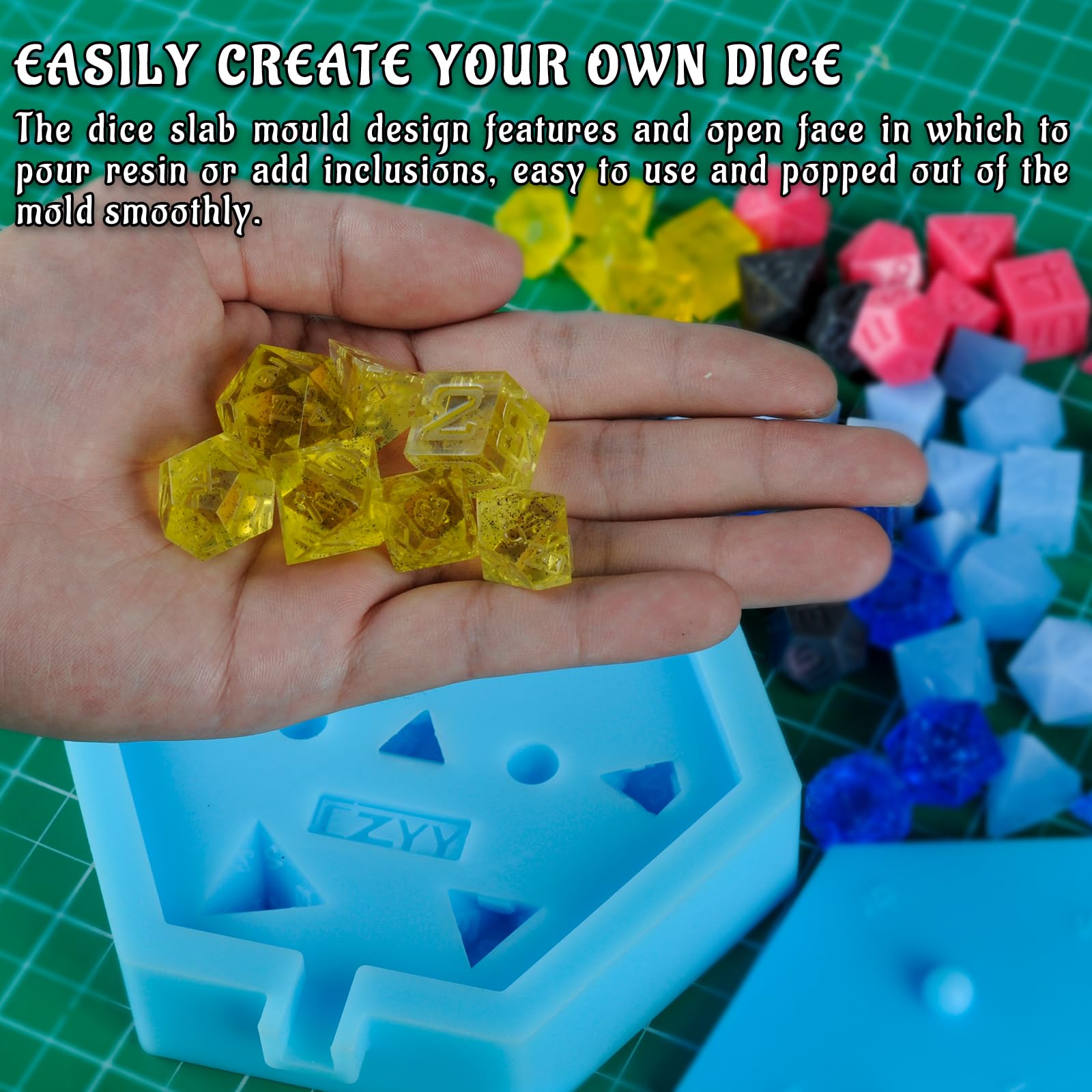 CZYY DND Dice Mold Silicone 7 Standard Polyhedral Sharp Edge Dice Slab Mould for D&D, Tabletop RPG