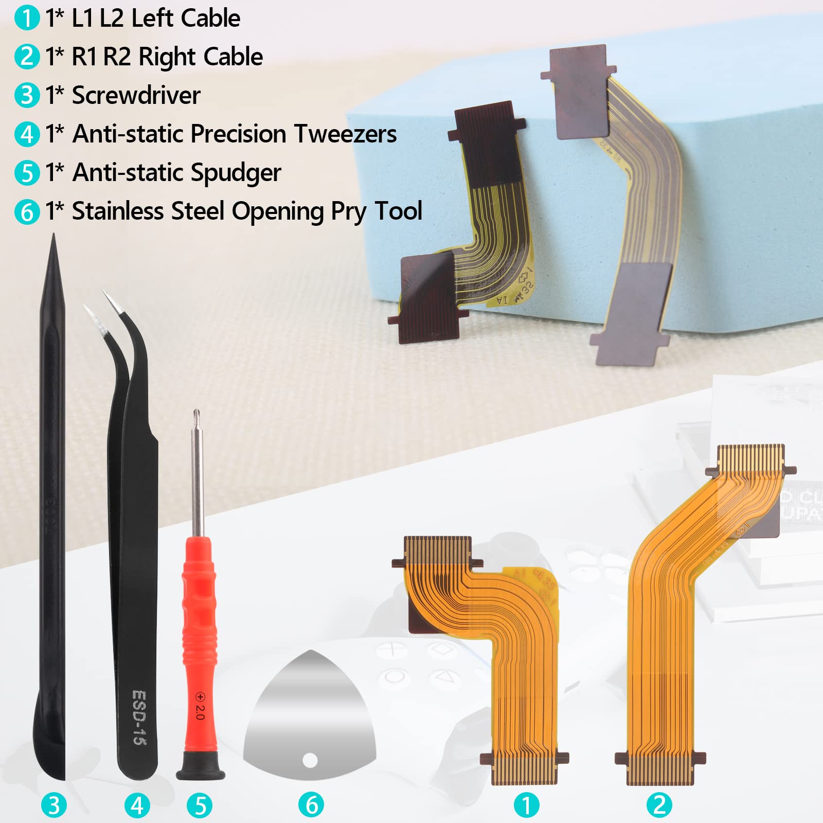 YWLRONG R2 L2 L1 R1 Flex Cable for Sony PlayStation 5 PS5 Connector Cable Replacement for PS5 Handle Controller Trigger Button Ribbon Cable(Left & Right)