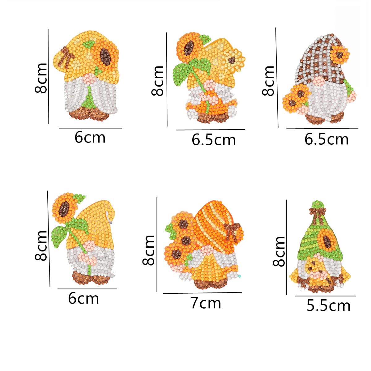 LUSandy 6pcs DIY Gnomes Diamond Painting Stickers Kits for Adults Kids, Full Drill Sunflower Gnomes Diamond Art Stickers by Number Mosaic Gem Art Crafts Set for Children, Boys and Girls