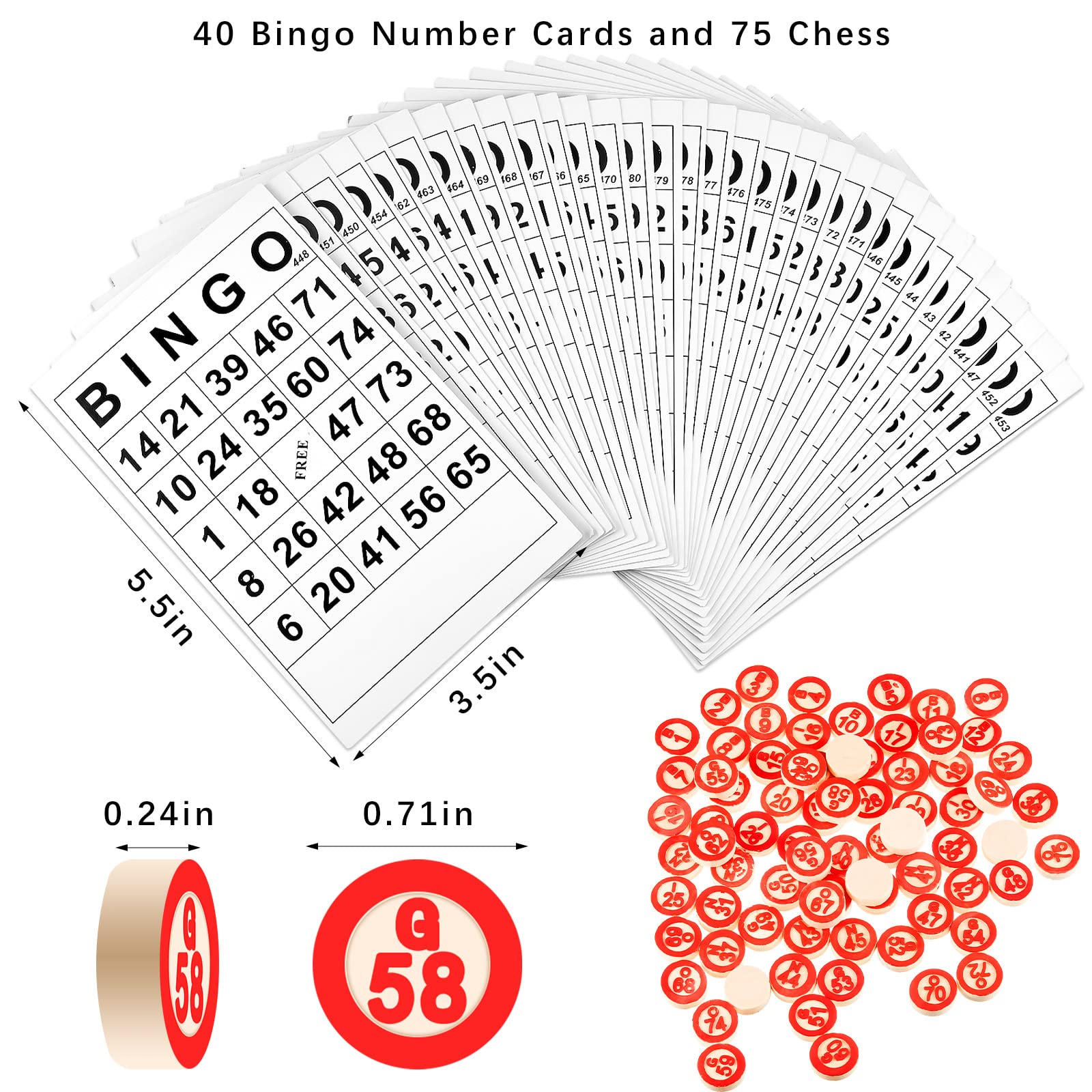 Lewtemi Vintage Bingo Board Game Classic Bingo Cards Bingo Game Wooden Bingo Set includes 40 Bingo Number Cards and 75 Chess for Family Large Parties Adults Holiday Activities