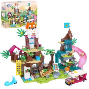 BRICK STORY Friends Jungle Tree House Pet Building Blocks, Doggy Daycare Playground with Slide, Animal Rescue Set Includes 2 Puppy and 2 Cat Toys, Gift for Kids Aged 6-12, 632 Pieces