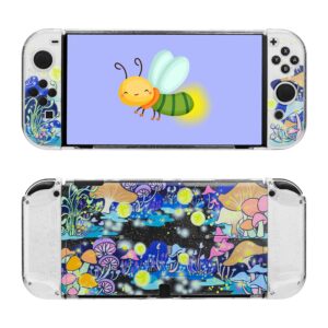 gldram glitter clear case compatible with nintendo switch oled, anti-scratch pc protective skin cover, flash shiny switch oled shell accessories with fireflies & mushroom pattern