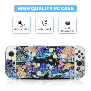 GLDRAM Glitter Clear Case Compatible with Nintendo Switch OLED, Anti-Scratch PC Protective Skin Cover, Flash Shiny Switch OLED Shell Accessories with Fireflies & Mushroom Pattern