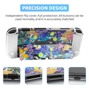 GLDRAM Glitter Clear Case Compatible with Nintendo Switch OLED, Anti-Scratch PC Protective Skin Cover, Flash Shiny Switch OLED Shell Accessories with Fireflies & Mushroom Pattern