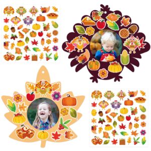 WorldBazaar Thanksgiving Photo Frame Craft Kits for Kids 12 Sets Fall Picture Frame Craft Kits Autumn Seasonal Decoration Party Activity