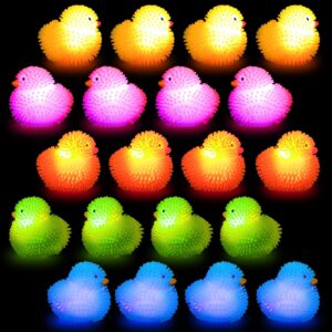 meanplan 20 pcs led puffer duck light up duck flashing rubber duck mini bath ducks light up duck relieve toy for boys girls for funky disco birthday party bathtub shower favors, 5 mixed colors