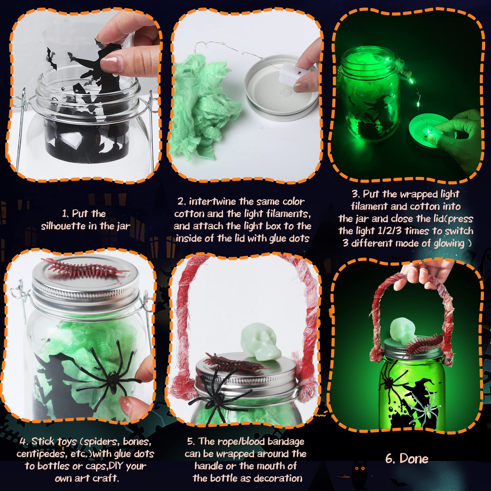 Halloween Crafts Activities For Kids Ages 4-12 ,3 pcs Glass Mason Jar for School Halloween Art Activities,Classroom Prizes,Halloween Craft Supplies,DIY Lantern Jar for Gifts Halloween Party Favors